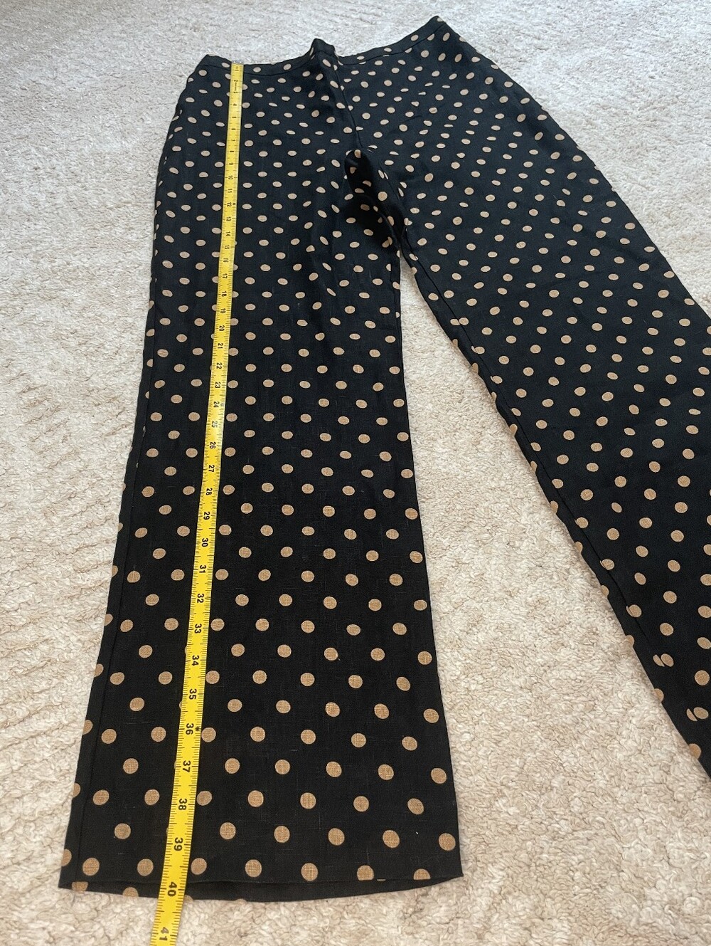 Reformation 100% Linen Black Wide Leg Pants with Gold Polka Dots Size S - Picture 4 of 9